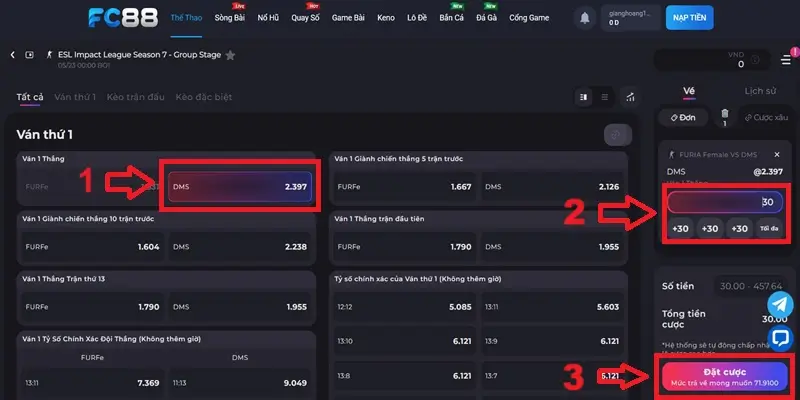 Hướng dẫn cá cược Esports tại FC88